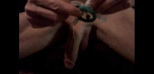  Stroking my shaved Cock with Irish hair tie turned into Cock Ring